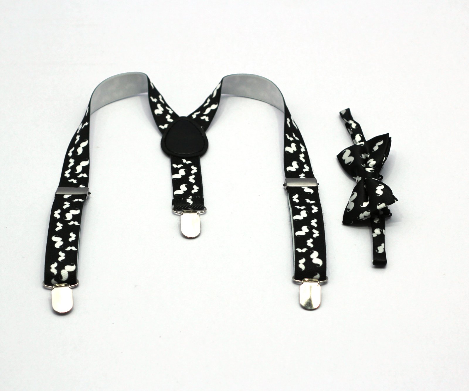 KID-O-WORLD MOUSTACHE PRINTED SUSPENDER WITH BOW-BLACK AND WHITE